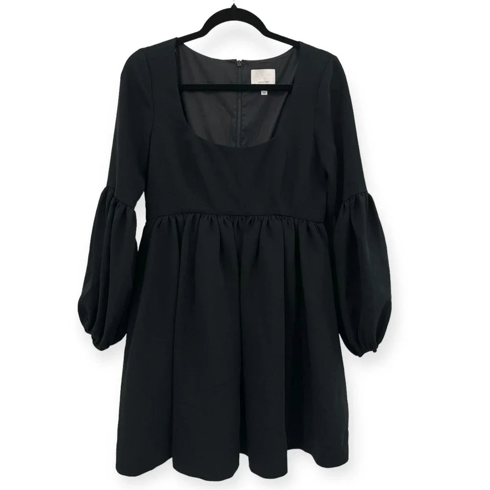 cinq á‎ sept Dorina Puff Sleeve Crepe Mini Dress with Pockets Black NWOT Size 4 - Picture 11 of 16